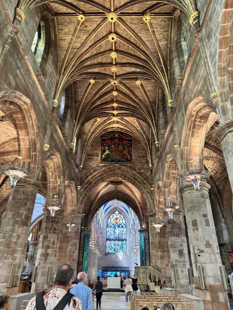 St Giles' Cathedral looking up at the inside arches. 