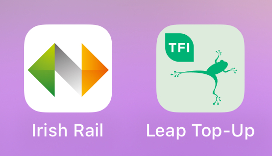 Irish Rail and Leap Top-Up app logos 