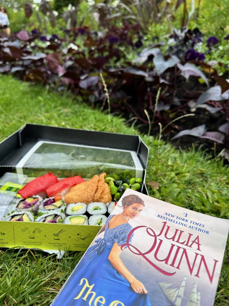 Vegetarian Sushi in Hyde Park with a Julia Quinn Book. 